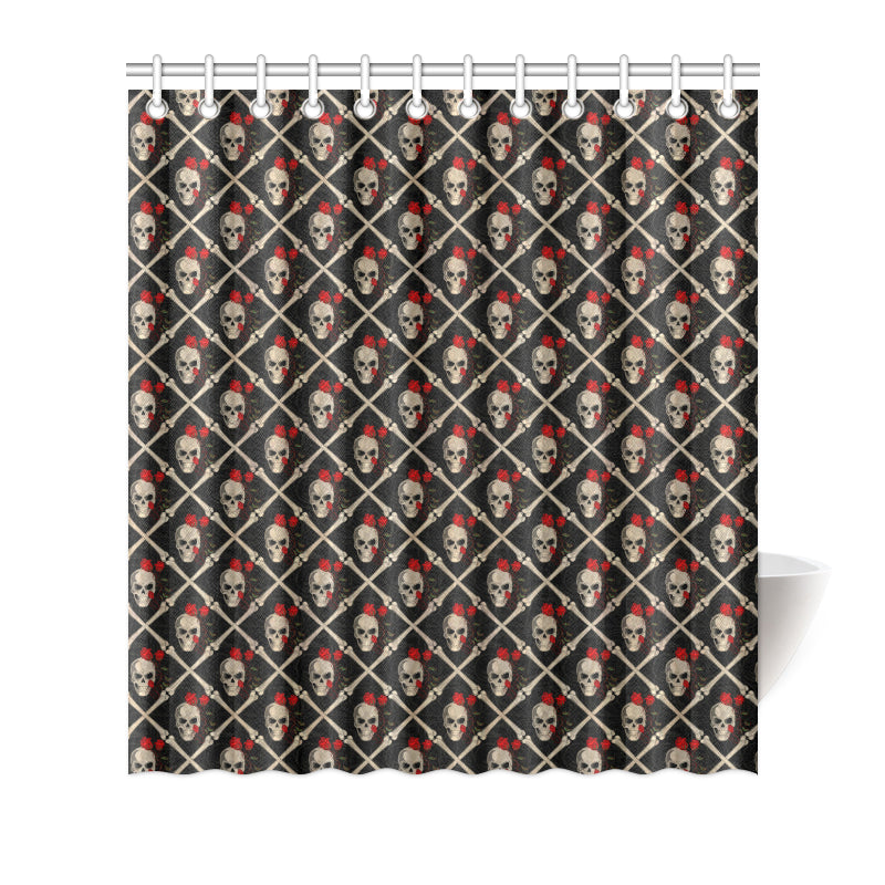 Skull Roses Bone Design Themed Print Shower Curtain