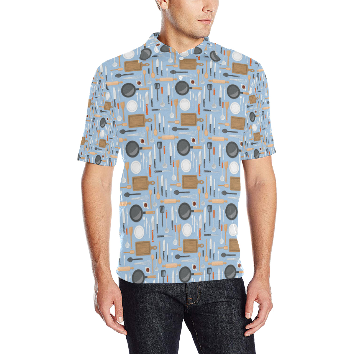 Cooking Kitchen Tools Pattern Print Design 02 Men Polo Shirt