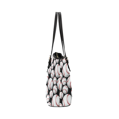Baseball Black Background Leather Tote Bag