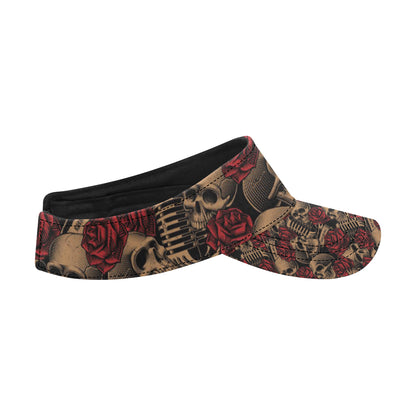 Microphone Skull Rose Pattern Print Design 02 Unisex Sun Visor