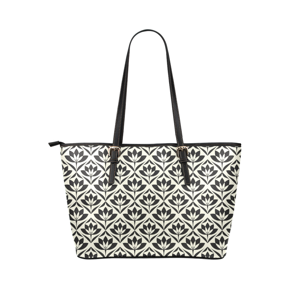 Lotus Pattern Print Leather Tote Bag