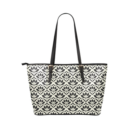 Lotus Pattern Print Leather Tote Bag