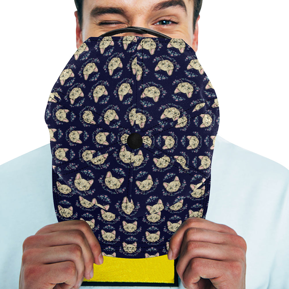 Cat Head with flower Print Pattern Snapback Cap
