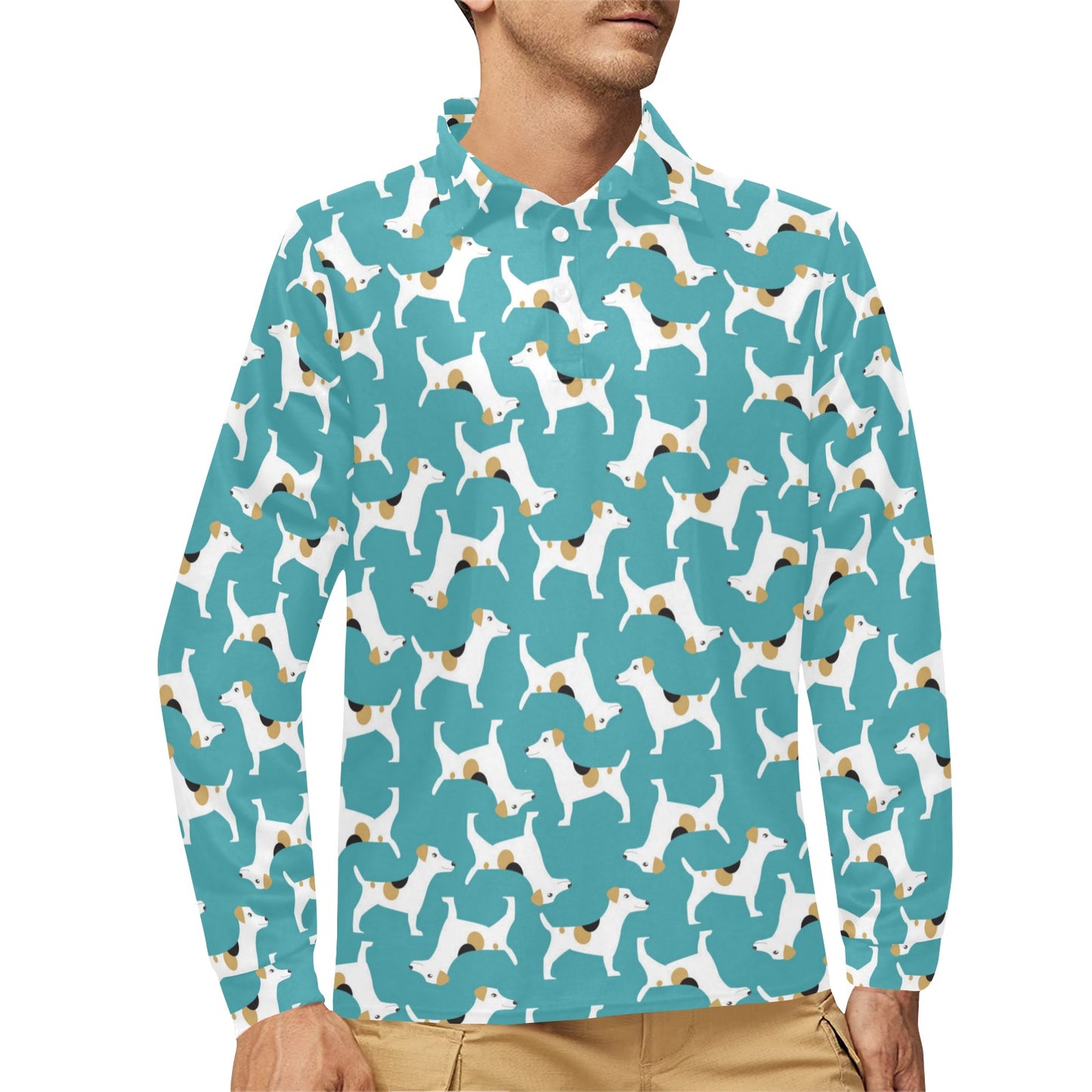 Russell Terriers Print Design LKS301 Long Sleeve Polo Shirt For Men's