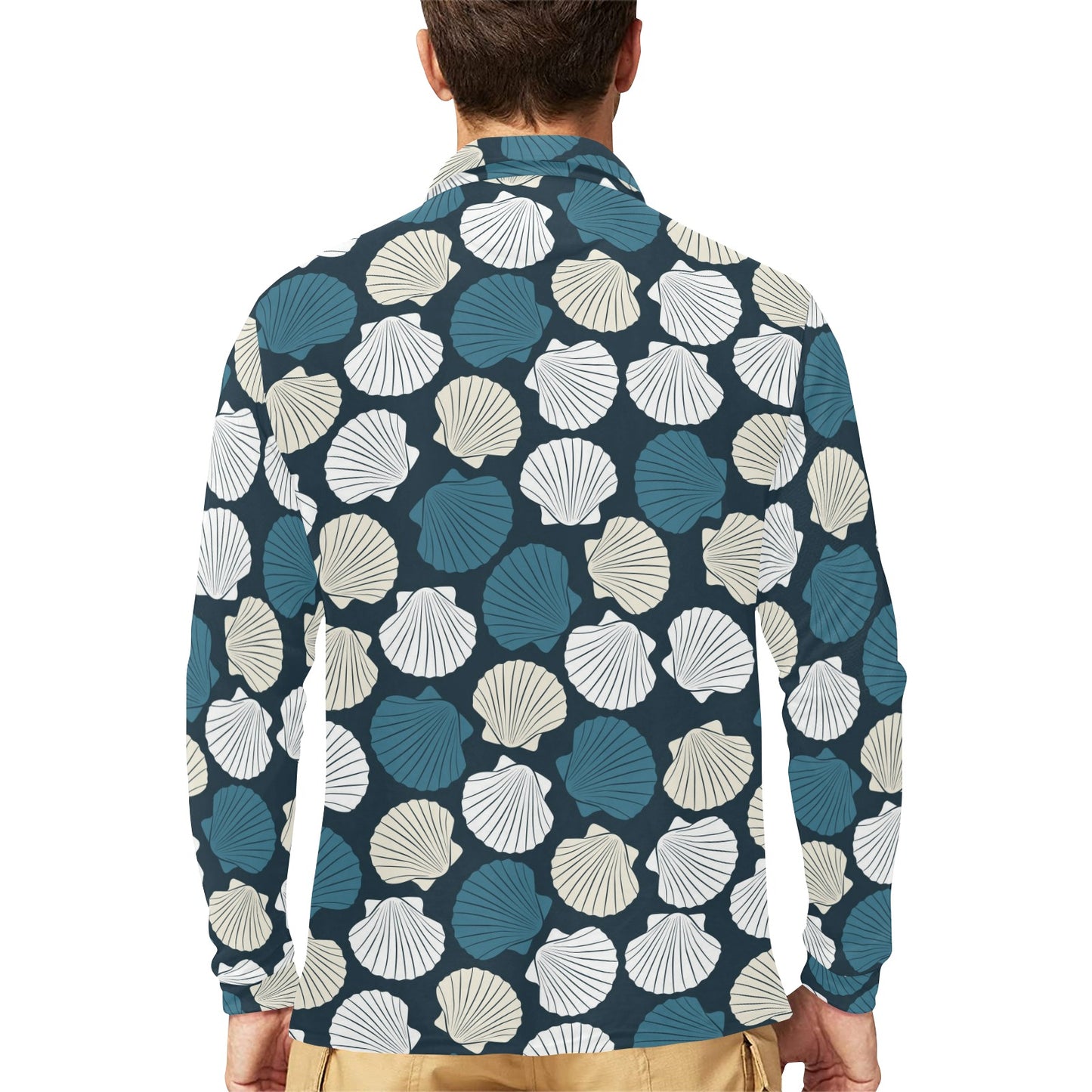 Seashell Print Design LKS3013 Long Sleeve Polo Shirt For Men's