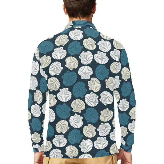 Seashell Print Design LKS3013 Long Sleeve Polo Shirt For Men's