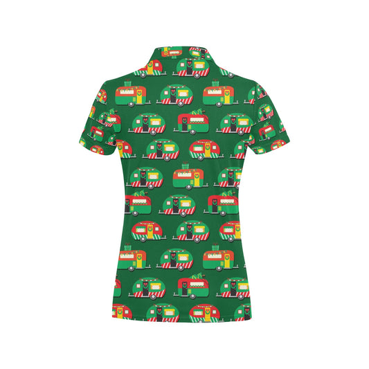 Camper Camping Christmas Themed Print Women's Polo Shirt