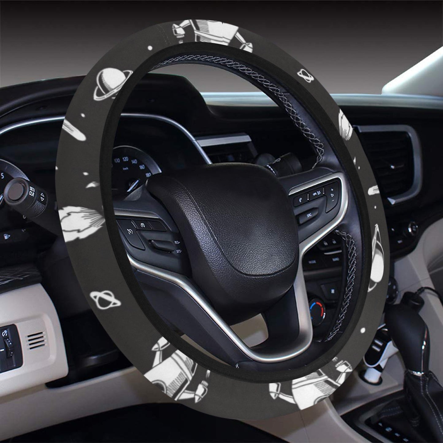 Space Rocket Print Design LKS303 Steering Wheel Cover with Elastic Edge