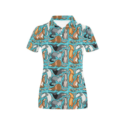 Ferret Pattern Print Design 03 Women's Polo Shirt