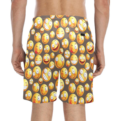 Smiley Face Emoji Print Design LKS303 Men's Swim Trunks Beach Shorts