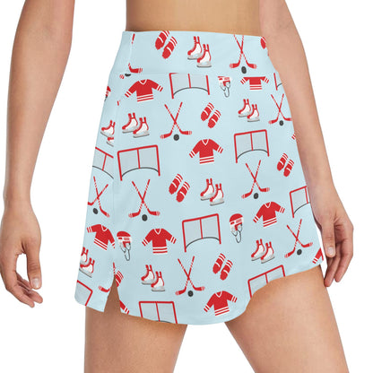 Hockey Red Equipment Print Design LKS305 17" Golf & Pickleball Skort with Pockets