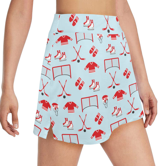 Hockey Red Equipment Print Design LKS305 17" Golf & Pickleball Skort with Pockets