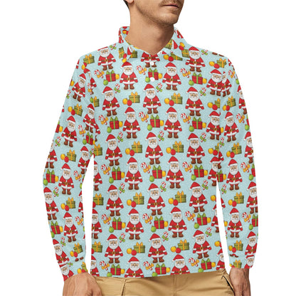 Santa Christmas Themed Print Design LKS303 Long Sleeve Polo Shirt For Men's