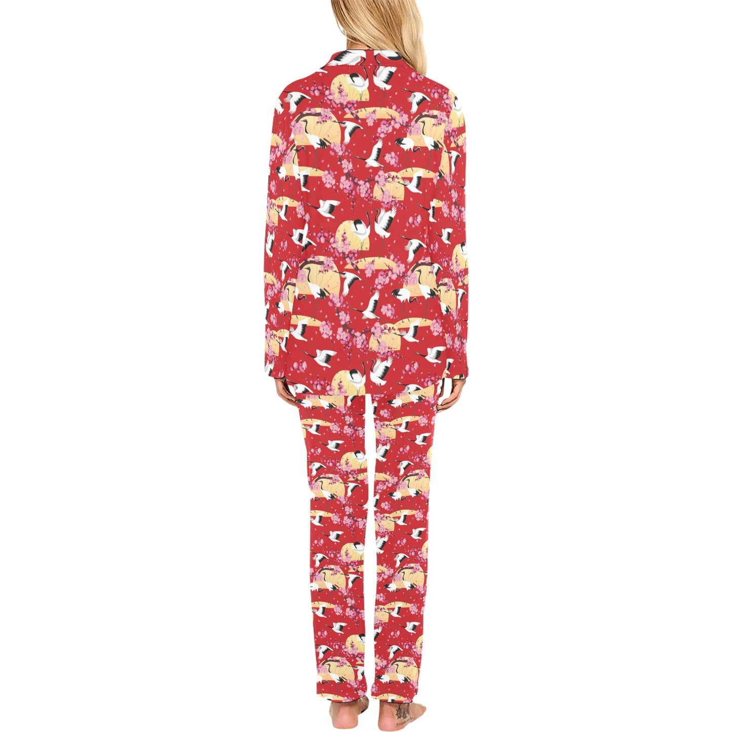 Crane Pattern Print Design 04 Women's Long Pajama Set