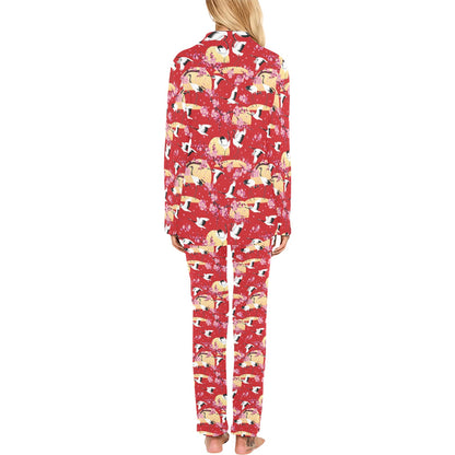 Crane Pattern Print Design 04 Women's Long Pajama Set