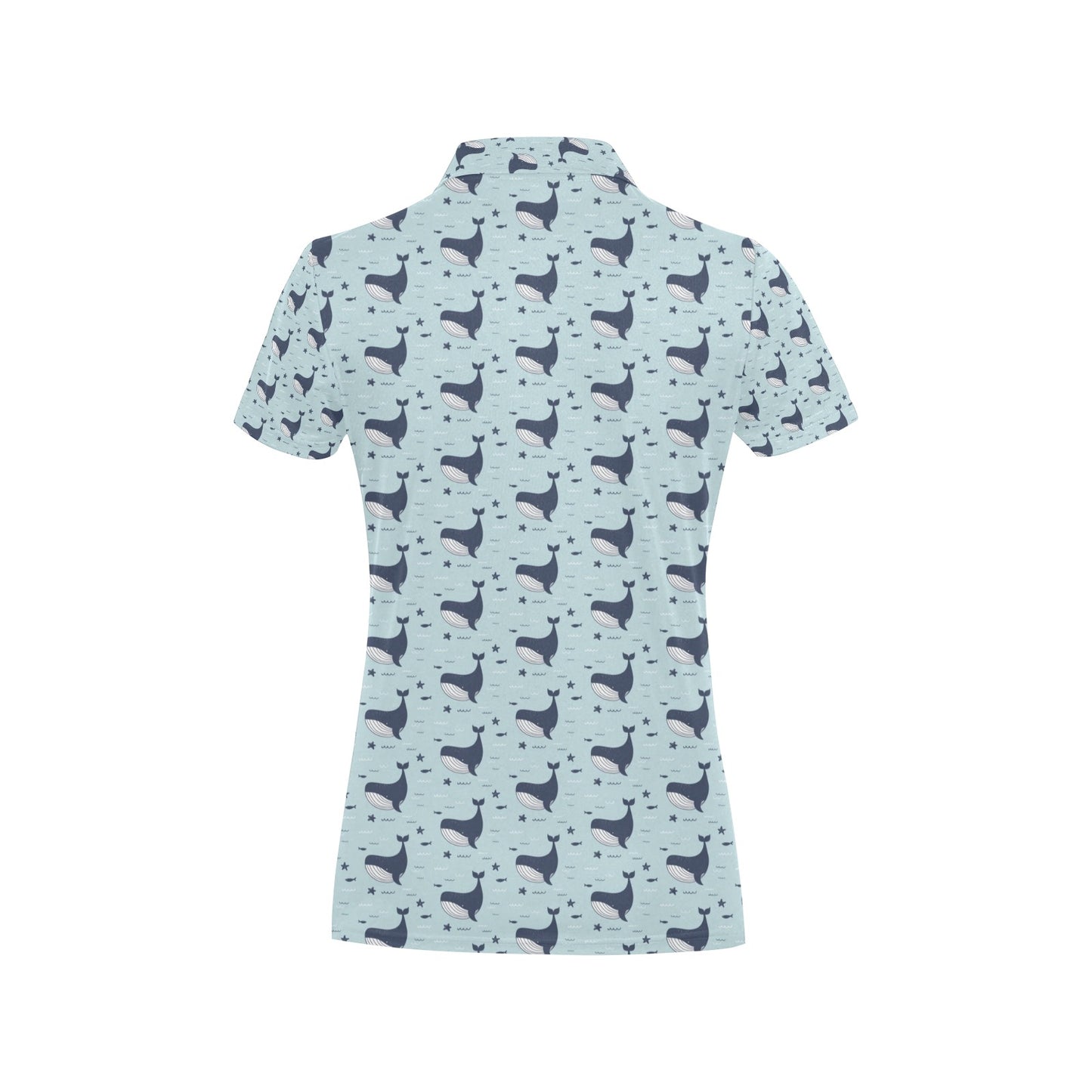 Whale Cute Design Themed Print Women's Polo Shirt