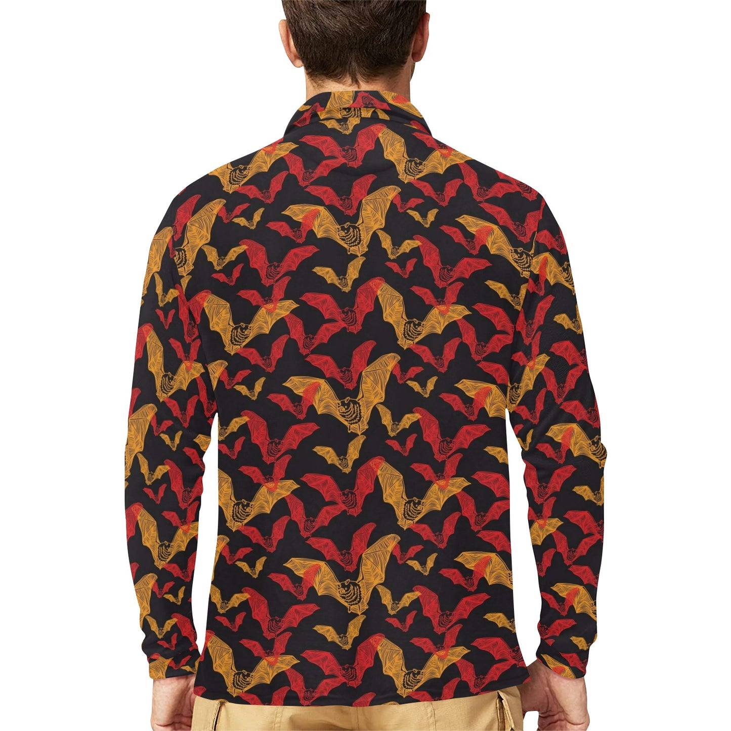 Bat Pattern Print Design 01 Long Sleeve Polo Shirt For Men's