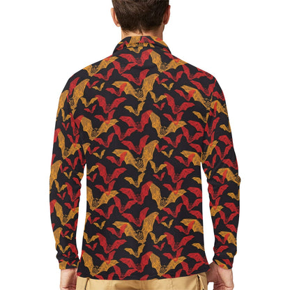Bat Pattern Print Design 01 Long Sleeve Polo Shirt For Men's