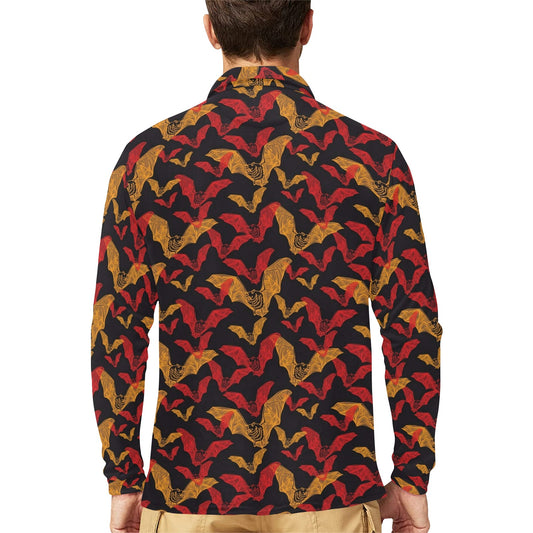 Bat Pattern Print Design 01 Long Sleeve Polo Shirt For Men's