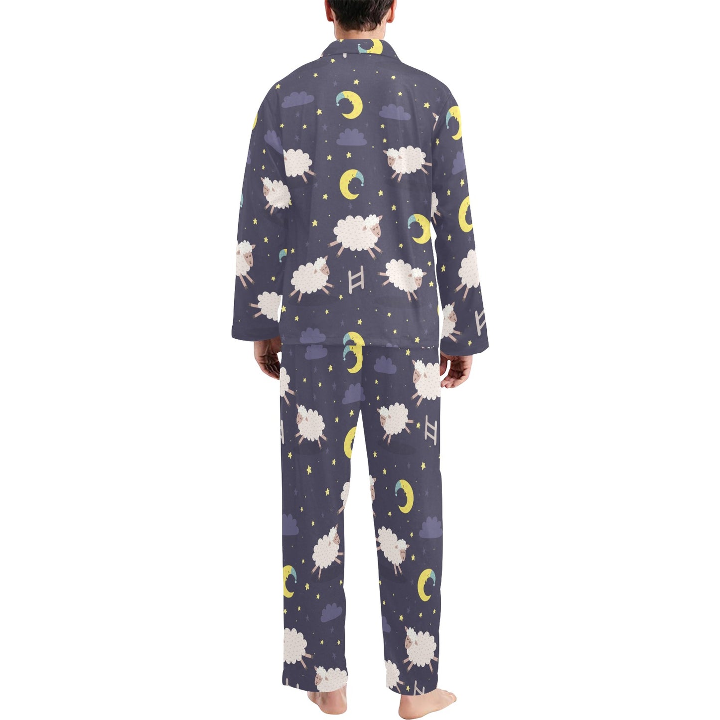 Sheep Night Pattern Print Design 02 Men's Long Pajama Set