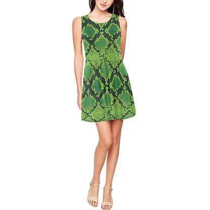 Python Green Pattern Print Design A01 Sleeveless Dress