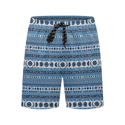 Sun Moon Pattern Print Design LKS306 Men's Swim Trunks Beach Shorts
