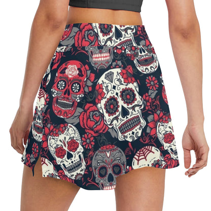 Sugar Skull Print Design LKS303 17" Golf & Pickleball Skort with Pockets