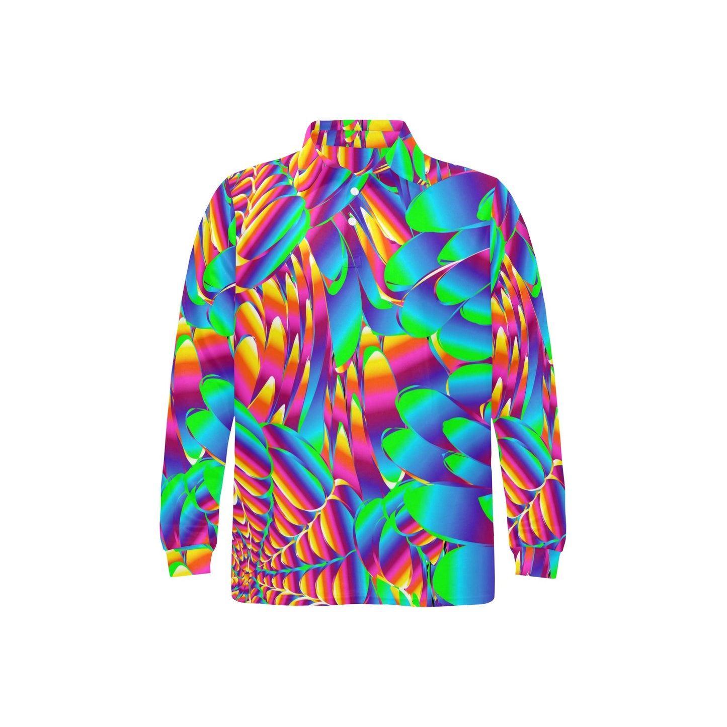 Psychedelic Trippy Pattern Long Sleeve Polo Shirt For Men's