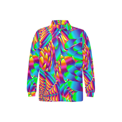 Psychedelic Trippy Pattern Long Sleeve Polo Shirt For Men's