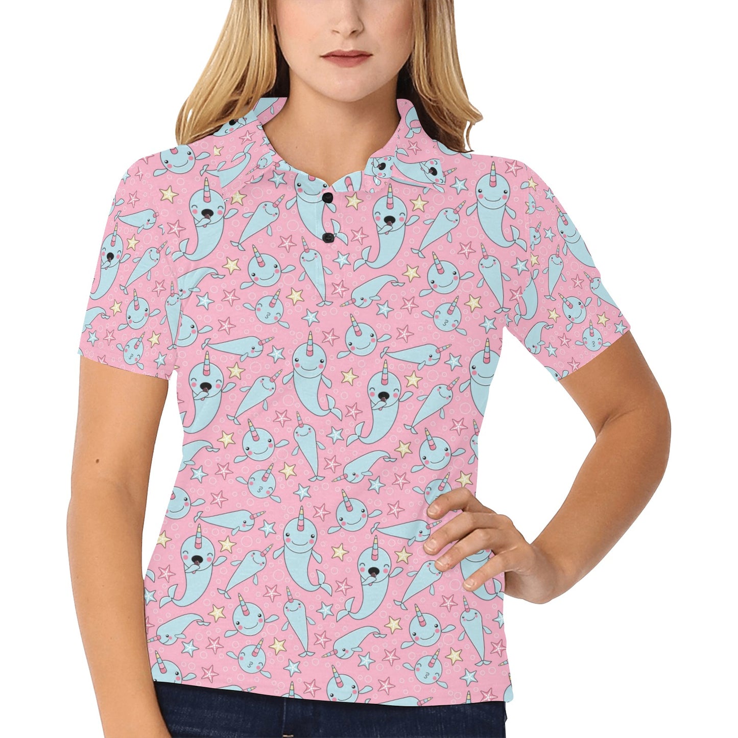 Narwhal Cartoon Cute Print Women's Polo Shirt