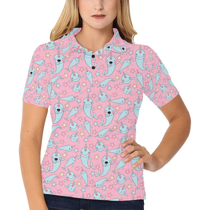 Narwhal Cartoon Cute Print Women's Polo Shirt