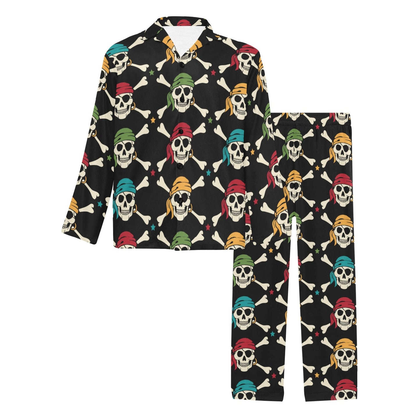 Pirate Pattern Print Design A01 Men's Long Pajama Set