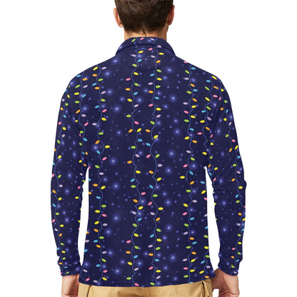 Christmas Light Pattern Print Design 03 Long Sleeve Polo Shirt For Men's