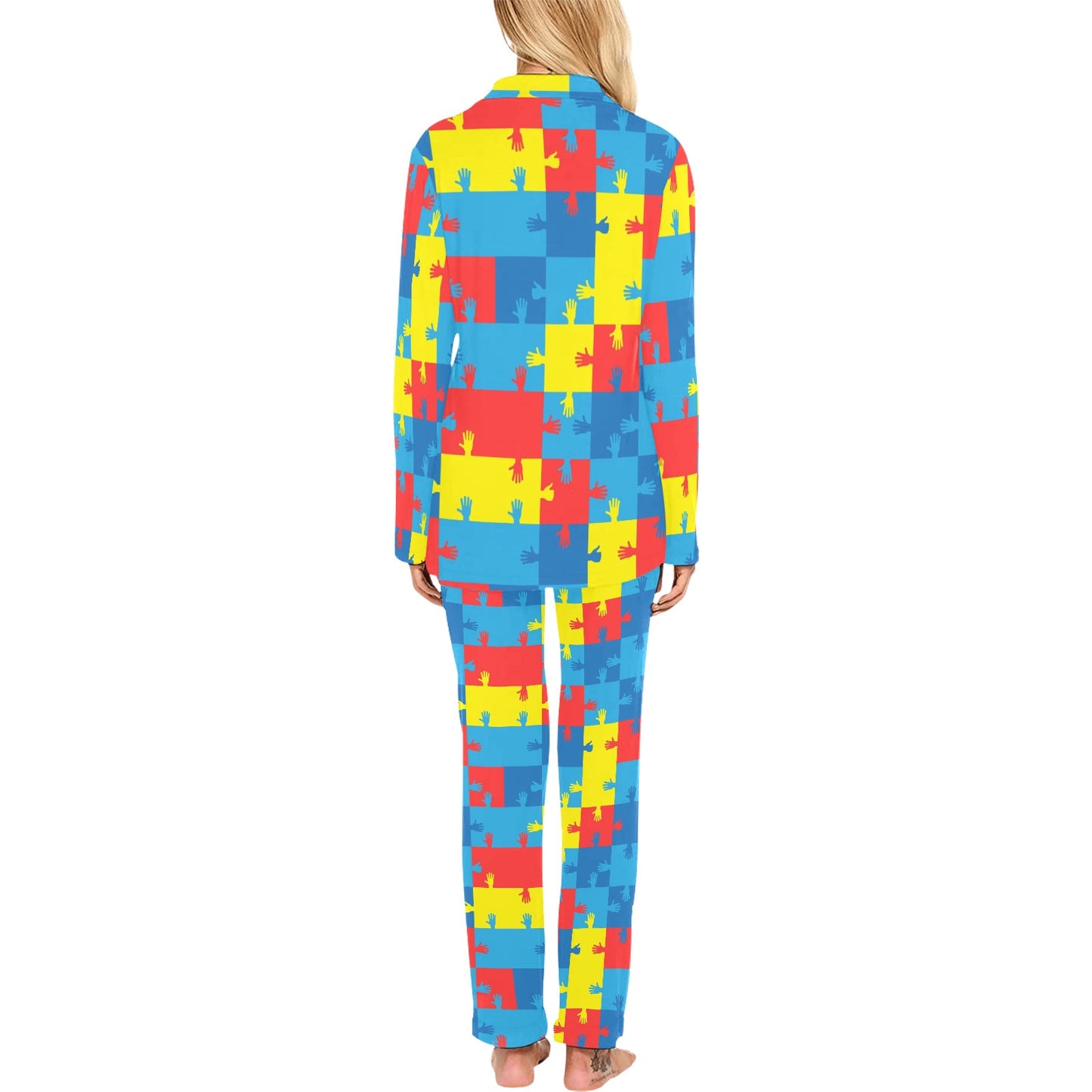 Autism Awareness Design Themed Print Women's Long Pajama Set