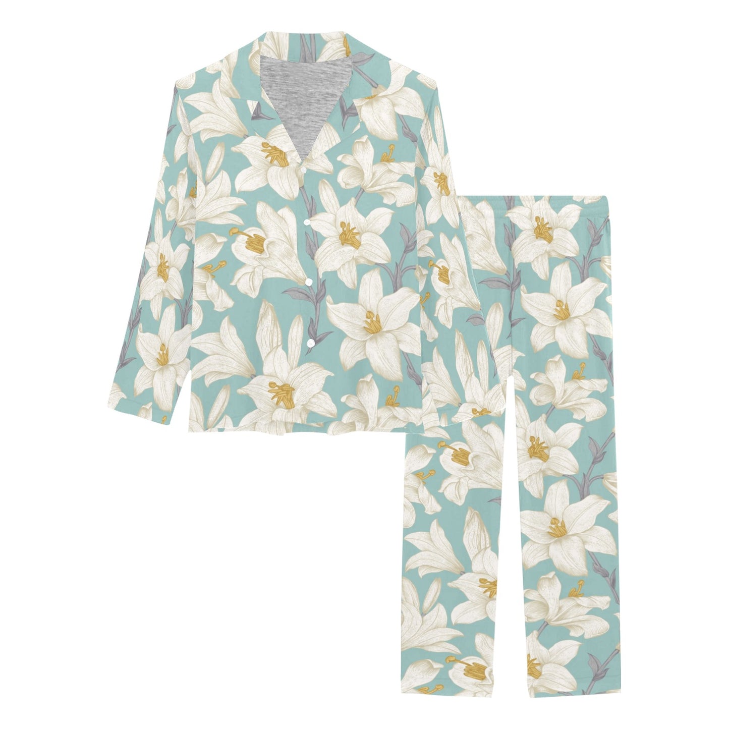 Lily Pattern Print Design 02 Women's Long Pajama Set