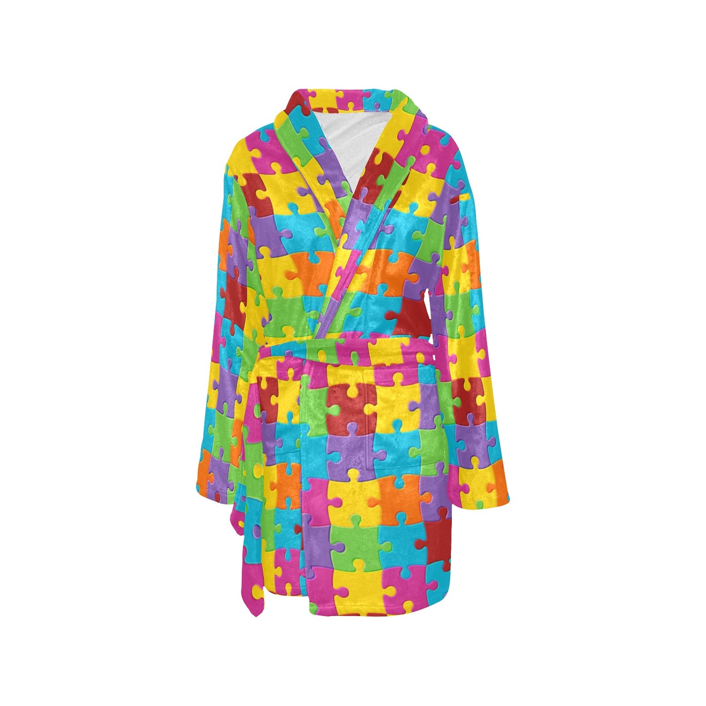 Autism Awareness Pattern Print Design 02 Women's Fleece Robe