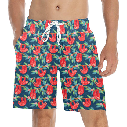 Sloth Red Design Themed Print Men's Swim Trunks Beach Shorts