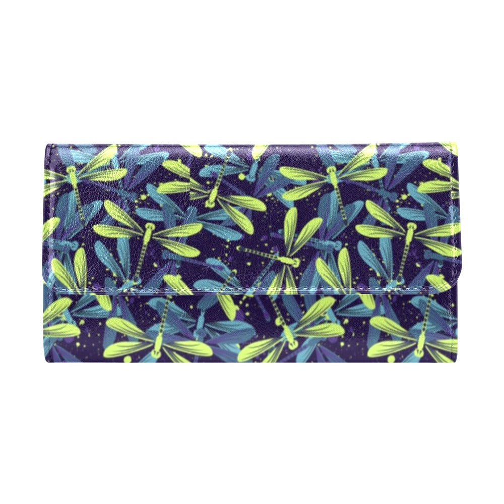 Dragonfly Lime Blue Print Pattern Women's Trifold Wallet