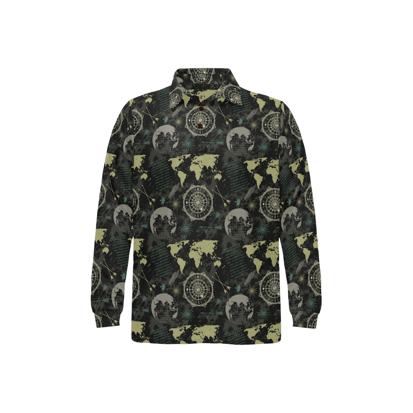 World Map Print Design LKS303 Long Sleeve Polo Shirt For Men's