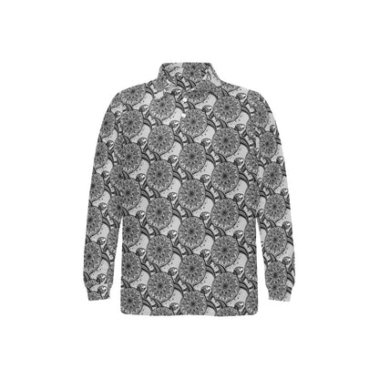 Tribal Turtle Polynesian Themed Print Long Sleeve Polo Shirt For Men's