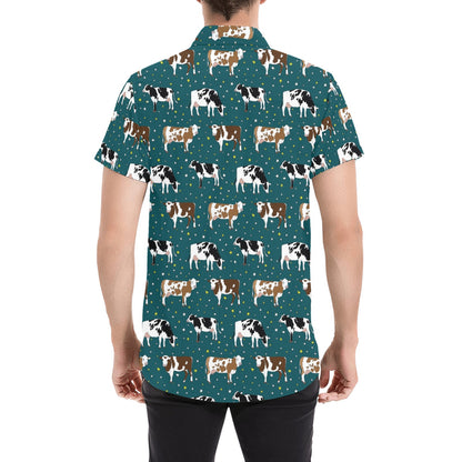 Cattle Print Design LKS404 Men Short Sleeve Button Up Shirt