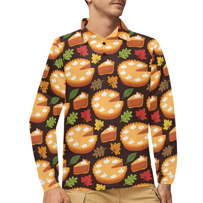 Pie Pattern Print Design A03 Long Sleeve Polo Shirt For Men's