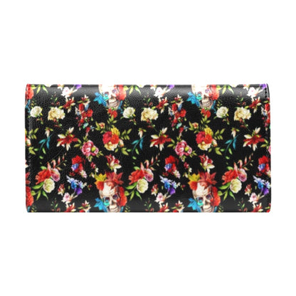 Skull Roses Flower Design Themed Print Women's Trifold Wallet