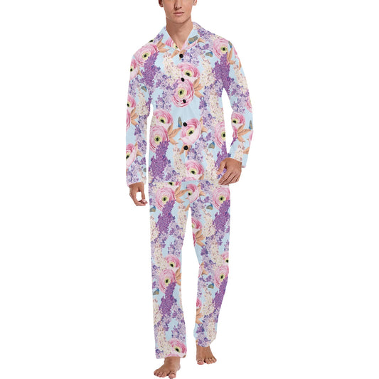 Lilac Pattern Print Design LI03 Men's Long Pajama Set