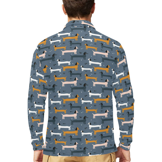 Dachshund Pattern Print Design 012 Long Sleeve Polo Shirt For Men's