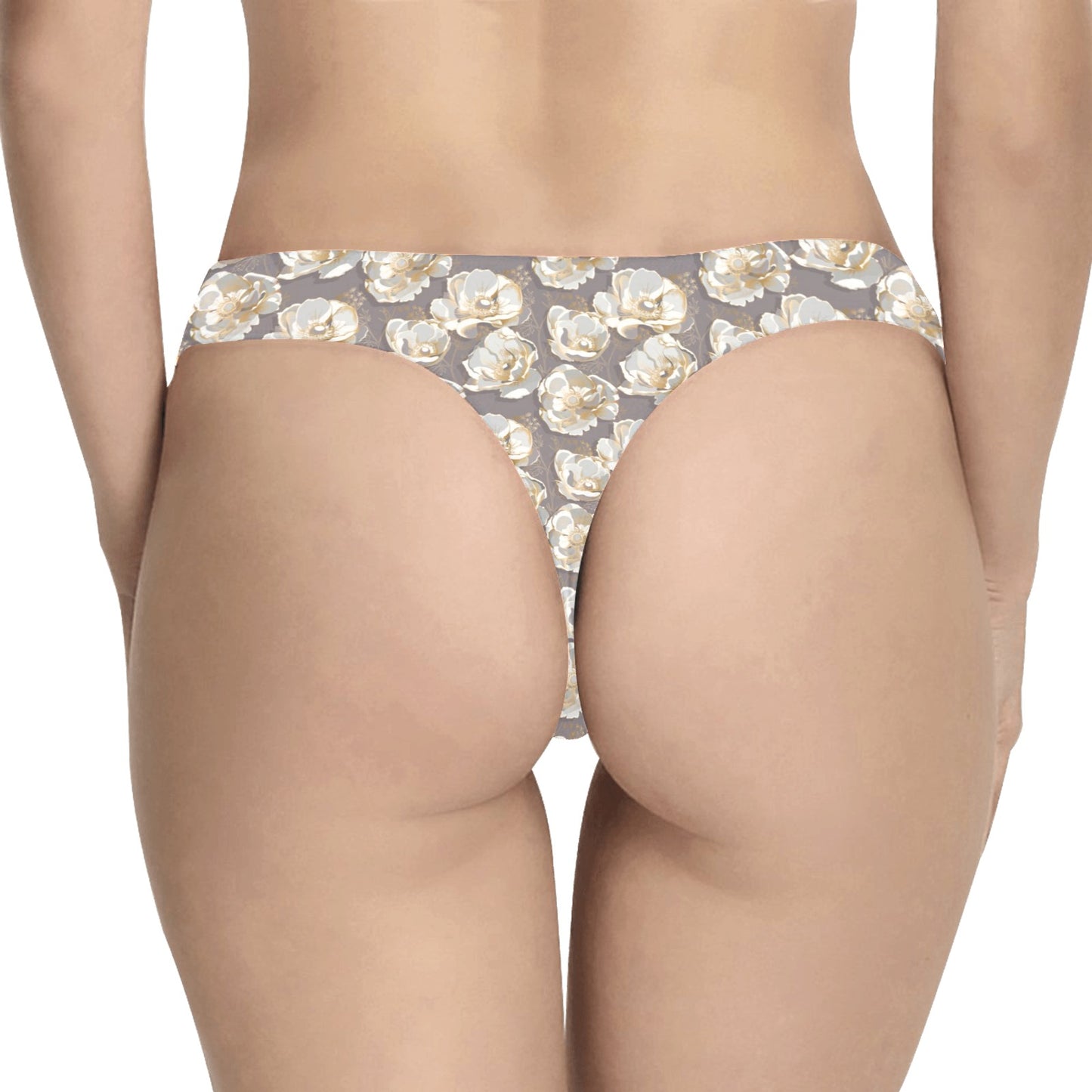 Elegant Grey Flower Print Women's Thongs