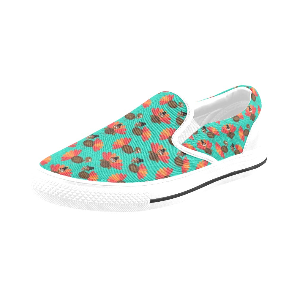 Thanksgiving Print Design LKS307 White Slip Ons Canvas Women's Shoes
