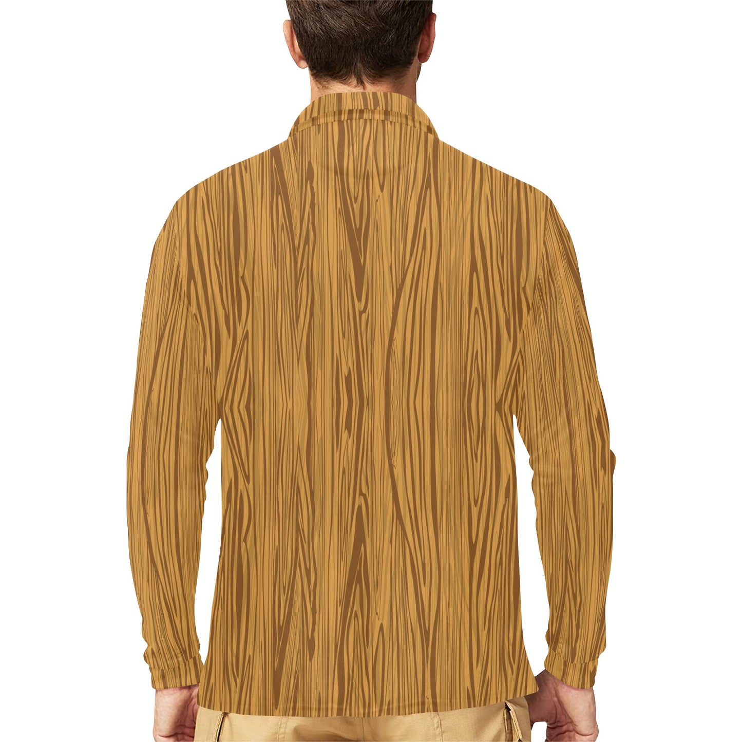 Wood Texture Print Design LKS301 Long Sleeve Polo Shirt For Men's