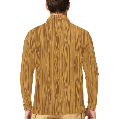 Wood Texture Print Design LKS301 Long Sleeve Polo Shirt For Men's