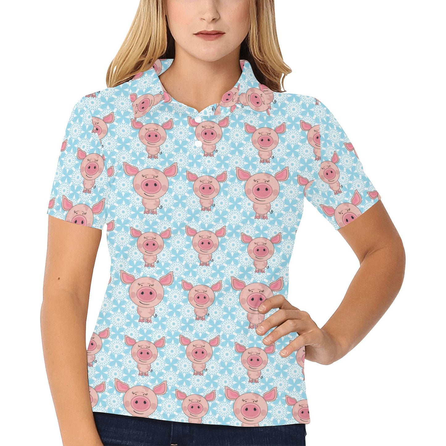 Pig Print Design LKS402 Women's Polo Shirt